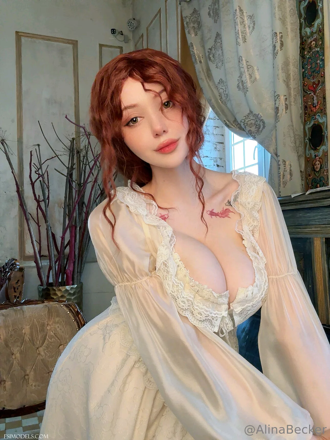 Alina Becker Patreon Vintage Gown Nude Tease Set - 7