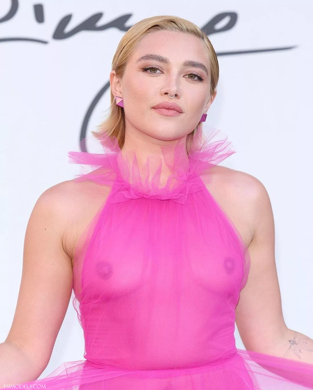 Florence Pugh Pink Sheer Tulle See Through Gown - 8 Florence Pugh Pink Sheer Tulle See Through Gown - 7