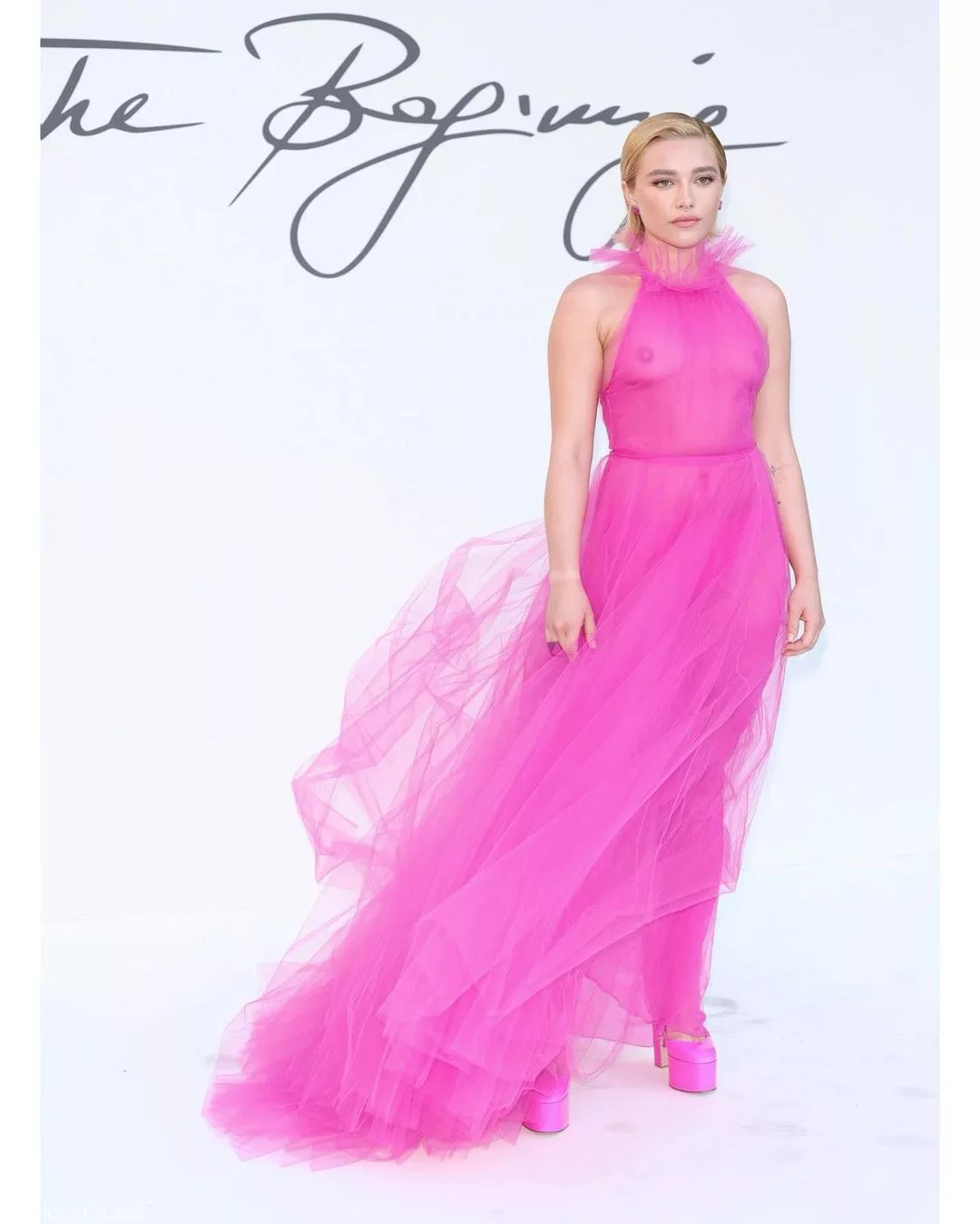 Florence Pugh Pink Sheer Tulle See Through Gown - 12 Florence Pugh Pink Sheer Tulle See Through Gown - 11