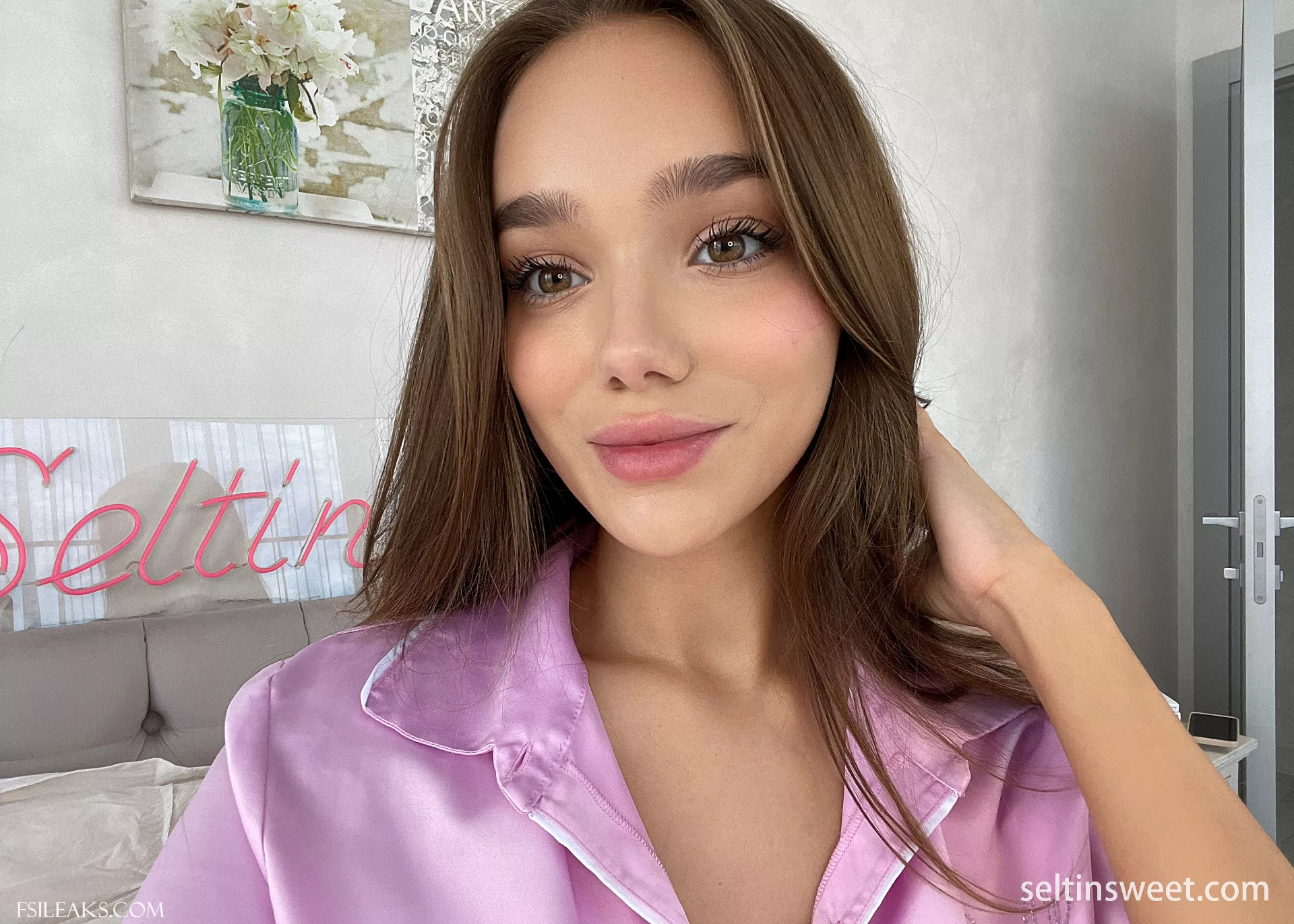 Seltin Sweety Pink Satin Pajama Nude Set - 5