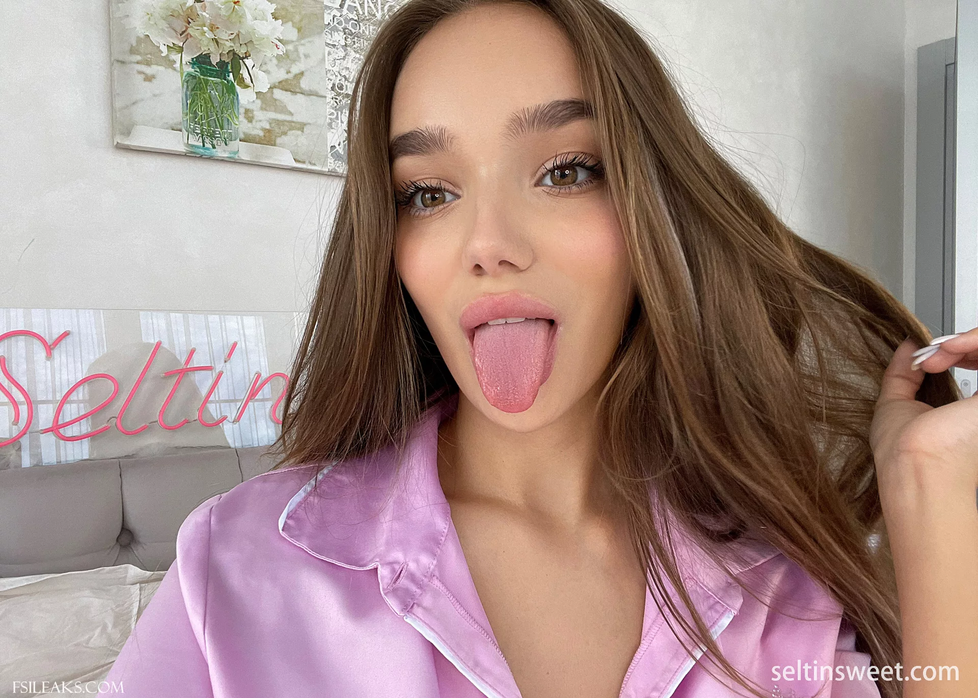 Seltin Sweety Pink Satin Pajama Nude Set - 7